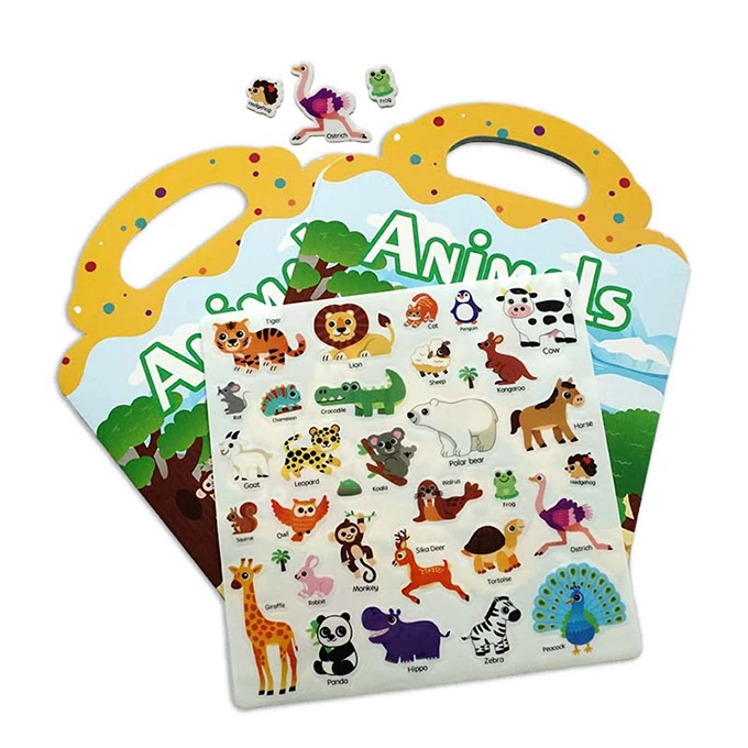 Custom Reusable Animals Silicone First Stickers Books for Toddlers