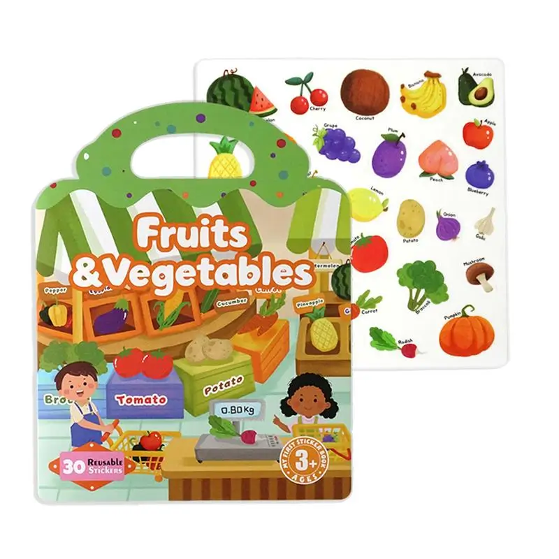 Custom Reusable Fruits And Vegetables Silicone Stickers Book