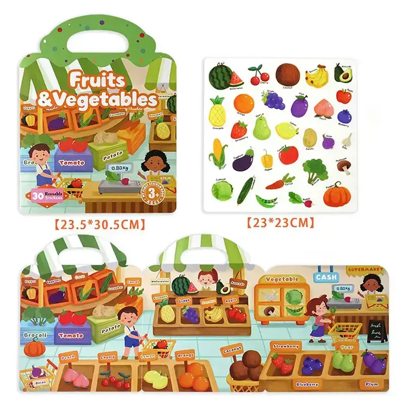 Size of  Reusable Fruits And Vegetables Silicone Stickers Book