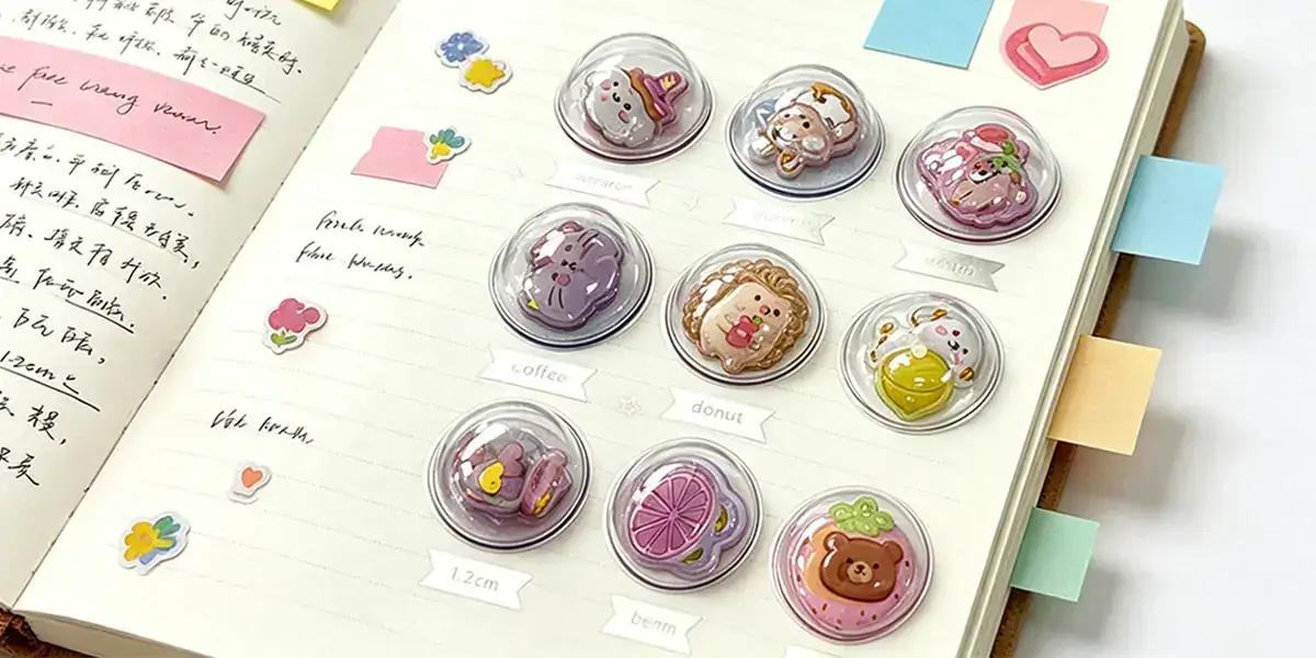 domed filled shaker stickers application
