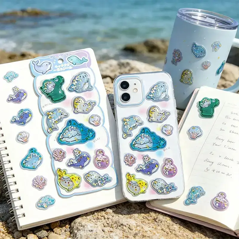 Water Glitter Filled Stickers Applications
