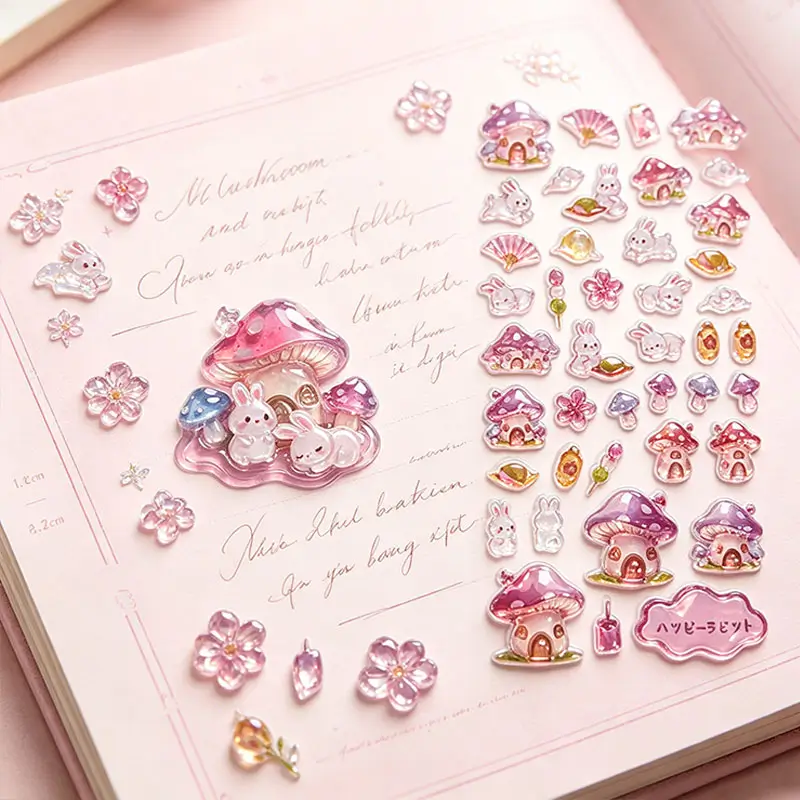 Mushroom and Rabbit Pop-up Embossed Stickers