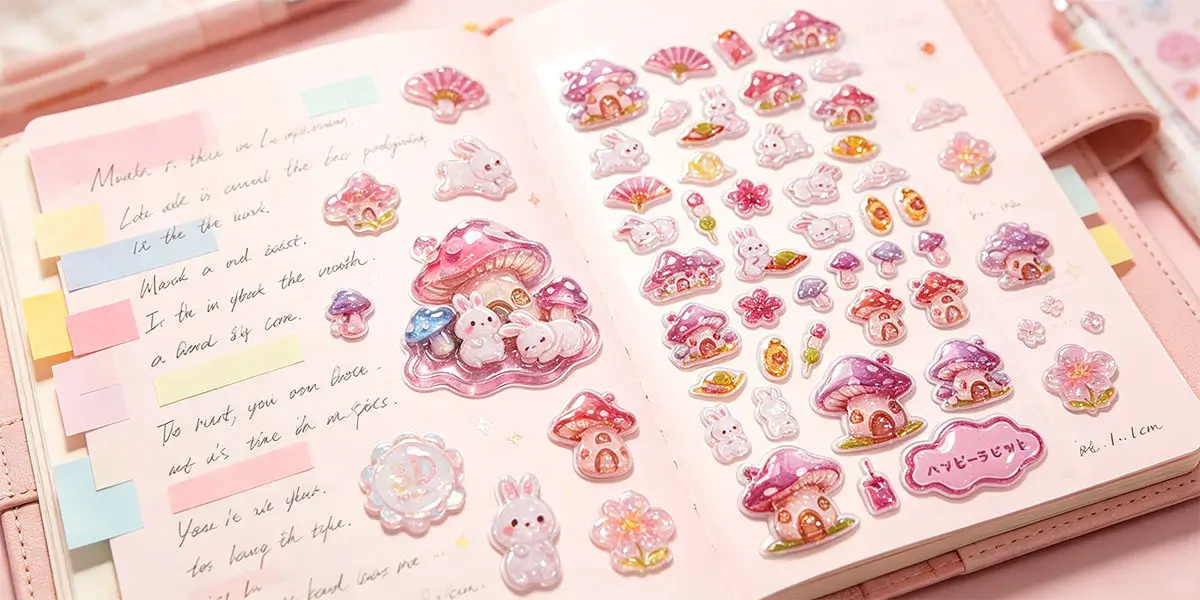 Mushroom and Rabbits Embossed Stackable Stickers 