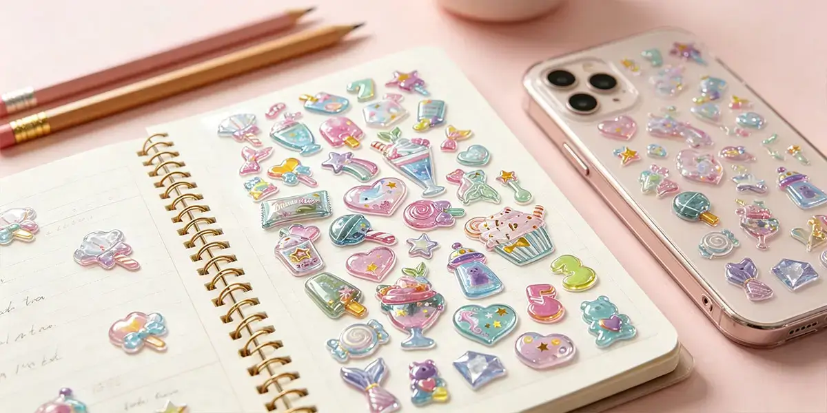 Applications of Cartoon Candy Themed Crystal Puffy Rasied Stickers Applications of Cartoon Candy Themed Crystal Puffy Rasied Stickers