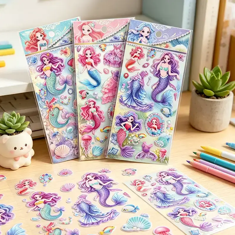 Little Mermaid Themed 3D Puffy Foam Stickers for Kids