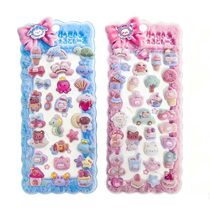 Kawaii Flocked Style Bonbon Drop Stickers 3D Puffy Stickers