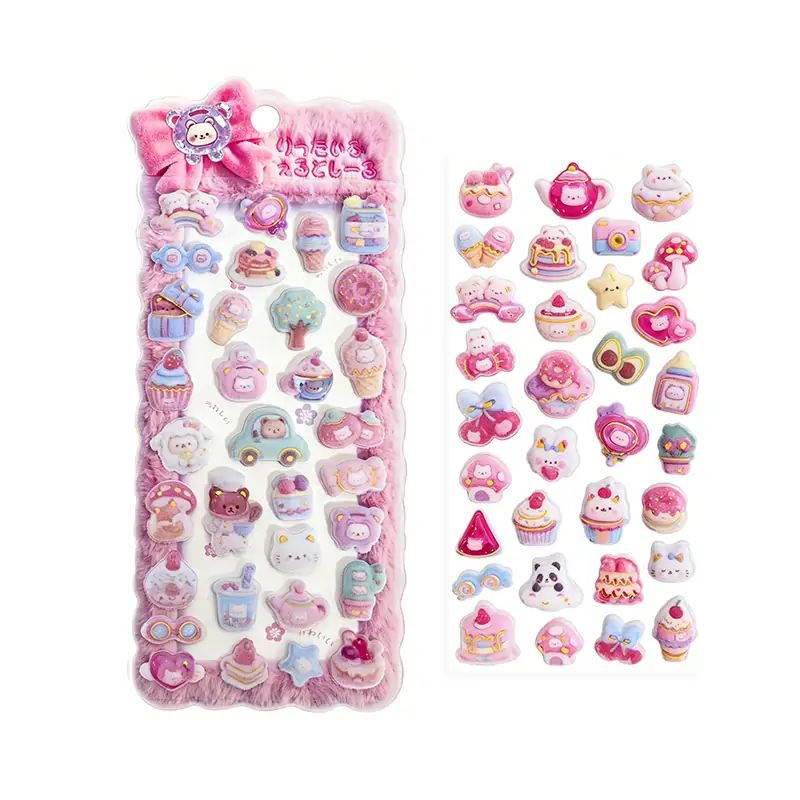 Flocked Style 3D Puffy Stickers