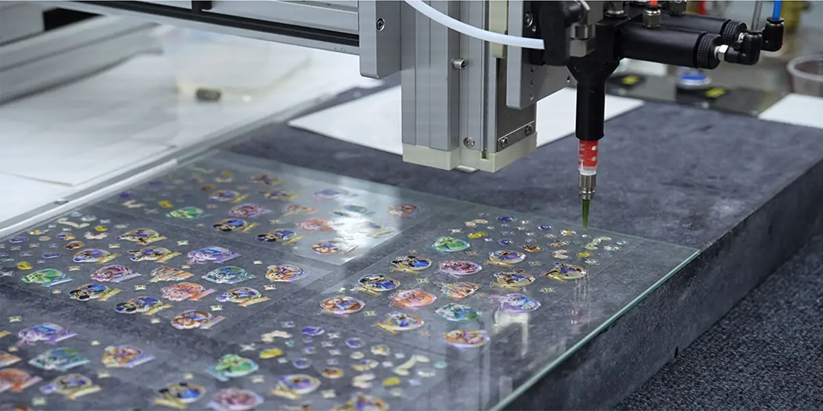 Domed stickers dispensing process Domed stickers dispensing process